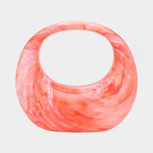 Coral Marbled Crescent Clutch Bag Purse Acrylic Handle Statement Womens